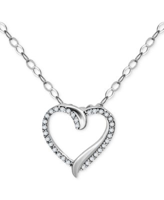 Giani Bernini - Cubic Zirconia Open Heart Pendant Necklace in Sterling Silver, 16" + 2" extender
