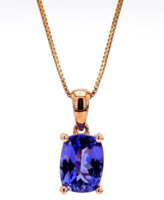 Macy's - Tanzanite Cushion-Cut Solitaire 18" Pendant Necklace (1-1/2 ct. t.w.) in 10k Rose Gold