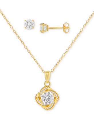 Giani Bernini - 2-Pc. Set Cubic Zirconia Swirl Pendant Necklace & Solitaire Stud Earrings in 18k Gold-Plated Sterling Silver