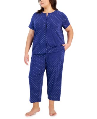 Charter Club - Plus Size 2-Pc. Cotton Floral Cropped Pajamas Set