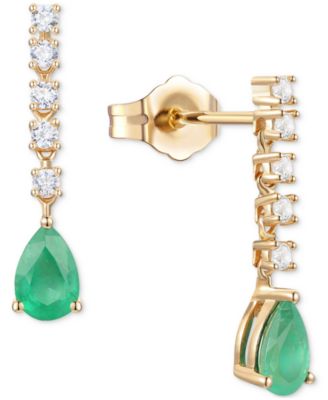 Macy's - Emerald (3/4 ct. t.w.) & Diamond (1/5 ct. t.w.) Chain Pear Drop Earrings in 14k Gold (Also in Ruby & Sapphire)