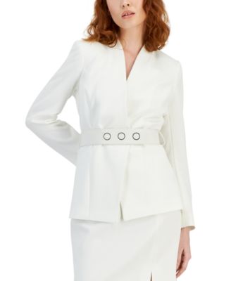 Tahari ASL - Women's Belted Wrap Collarless Blazer