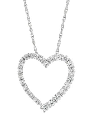 Macy's - Diamond Heart Pendant Necklace (1 ct. t.w.) in 14k White Gold, 16" + 2" extender