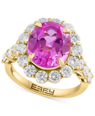 EFFY Collection - Lab Grown Pink Sapphire (5-3/8 ct. t.w) & Lab Grown Diamond (1-1/2 ct. t.w.) Halo Ring in 14k Gold