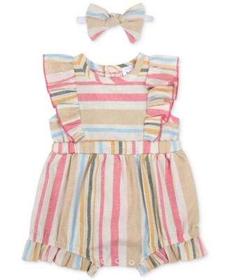 Baby Essentials - Baby Girls Striped Romper and Headband, 2 Piece Set