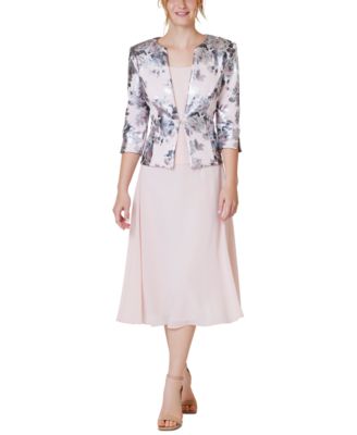 Jessica Howard - Petite 2-Pc. Printed Jacket & Midi Dress Set