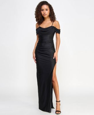 City Studios - Juniors' Drape Off-The-Shoulder Side-Slit Gown