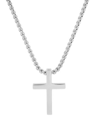 STEELTIME - Men's Silver-Tone Polished Cross Pendant Necklace, 24"
