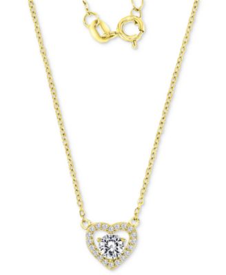 Macy's - Cubic Zirconia Heart Halo Pendant Necklace in 14k Gold-Plated Sterling Silver, 16" + 2" extender