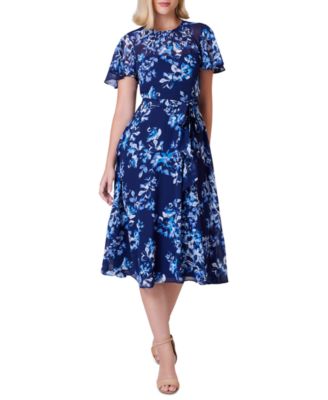 Jessica Howard - Women's Belted Floral Chiffon Midi Dress