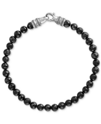 Esquire Men's Jewelry - Black Spinel Beaded Bracelet in Sterling Silver