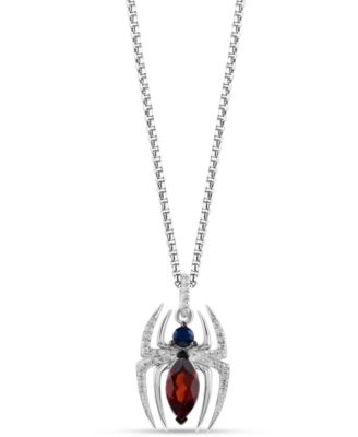 Wonder Fine Jewelry - Garnet (1-1/10 ct. t.w.) Sapphire (1/6 ct. t.w.) & Diamond (1/10 ct. t.w.) Spiderman 18" Pendant Necklace in Sterling Silver