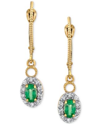 Macy's - Emerald (1/2 ct. t.w.) & Diamond (1/5 ct. t.w.) Halo Drop Earrings in 14k Gold