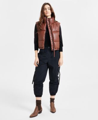 S13 - Women's Faux-Leather Stand-Collar Puffer Vest