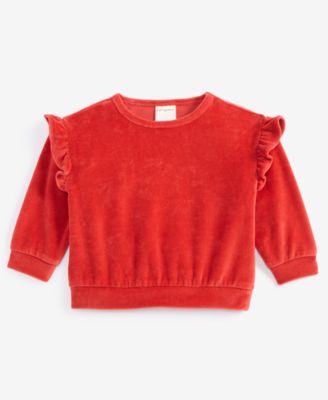 First Impressions - Baby Girls Solid Ruffled Velour Top