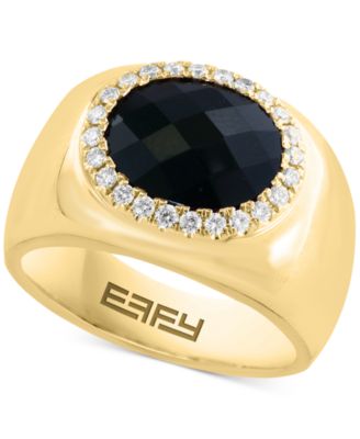 EFFY Collection - Onyx & Diamond (1/4 ct. t.w.) Halo Statement Ring in 14k Gold-Plated Sterling Silver
