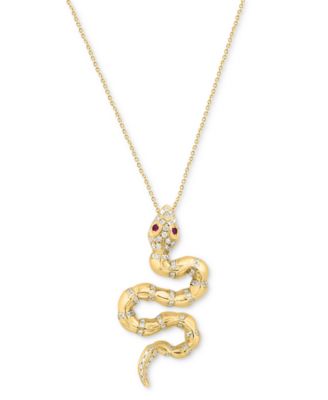 EFFY Collection - Diamond (1/2 ct. t.w.) & Ruby Accent Snake 18" Pendant Necklace in 14k Gold