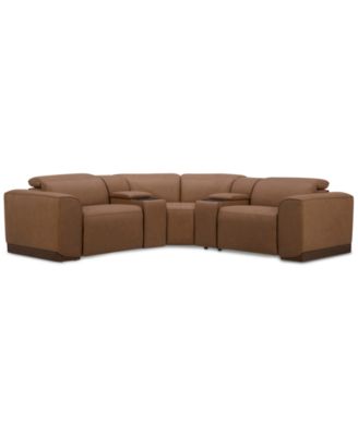 Furniture - Lovro 5-Pc. Leather Sofa with 2 Power Motion Chairs & 2 Consoles