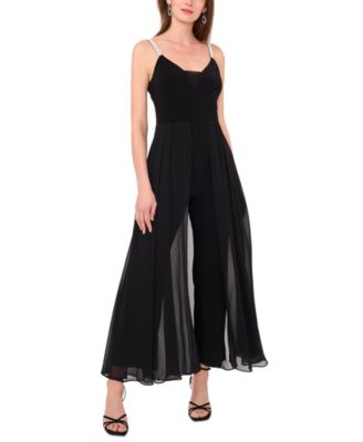 MSK - Women's Rhinestone-Strap Chiffon-Leg Jumpsuit