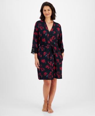 I.N.C. International Concepts - Women's Lace-Trim Stretch Satin Wrap Robe