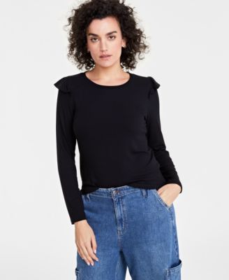 On 34th - Women's Ruffle-Trim Ribbed Long-Sleeve Top