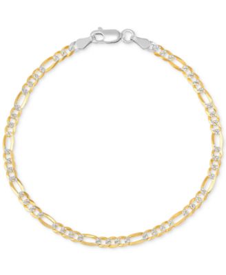 Macy's - Figaro Link Two-Tone Chain Bracelet in Sterling Silver & 18k Gold-Plate