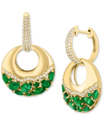 EFFY Collection - Emerald (2-1/2 ct. t.w.) & Diamond (3/8 ct. t.w.) Dangle Hoop Earrings in 14k Gold