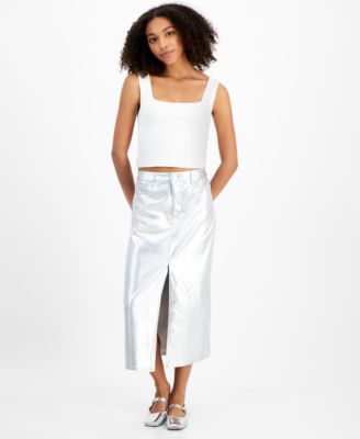 Celebrity Pink - Juniors' Metallic-Coated Five-Pocket Midi Skirt