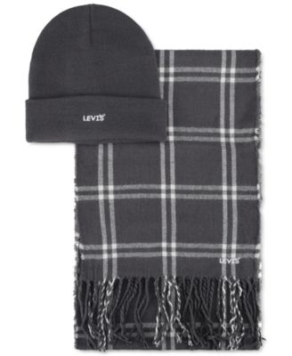 Levi's - Men's Logo Beanie & Windowpane Scarf Set