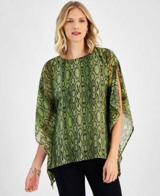JM Collection - Petite Fancy Python Chiffon Poncho Top