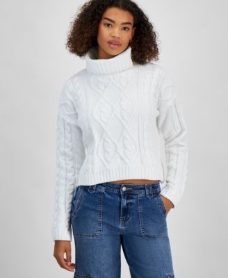 Hippie Rose - Juniors' Cropped Cable-Knit Turtleneck Sweater