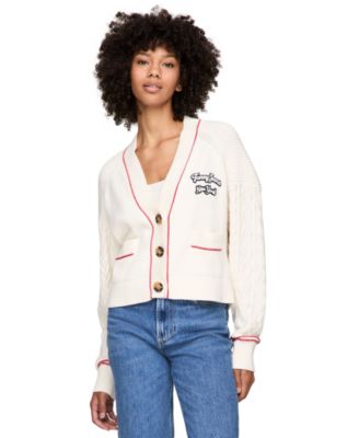 Tommy Jeans - Women's Prep Cotton Varsity Embroidered Cable-Knit Cardigan