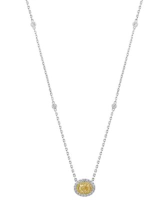 EFFY Collection - Yellow Diamond (1/2 ct. t.w.) & White Diamond (1/3 ct. t.w.) Oval Horizontal Halo 18" Pendant Necklace in 18k Two-Tone Gold