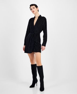 HUGO - Women's Tonal Dots Surplice Faux-Wrap Mini Dress
