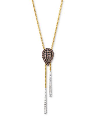 Le Vian - Chocolate Diamond & Vanilla Diamond Pear Cluster 18" Lariat Necklace (1/2 ct. t.w.) in 14k Gold