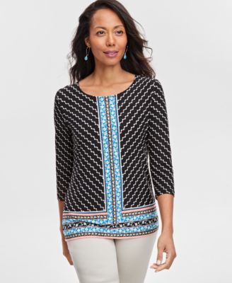 JM Collection - Women's Geo Jacquard Scoop-Neck Top