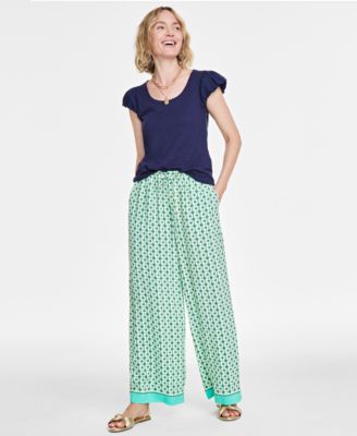 On 34th - Women's Printed Drawstring Wide-Leg Pants