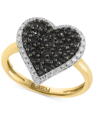EFFY Collection - Black Diamond (5/8 ct. t.w.) & White Diamond (1/4 ct. t.w.) Heart Halo Ring in 14k Gold