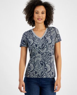 Nautica Jeans - Women's Floral-Print V-Neck Short-Sleeve Top