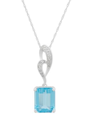 Macy's - Swiss Blue Topaz (4 ct. t.w.) & Diamond (1/10 ct. t.w.) Swirl 18" Pendant Necklace in 14k White Gold