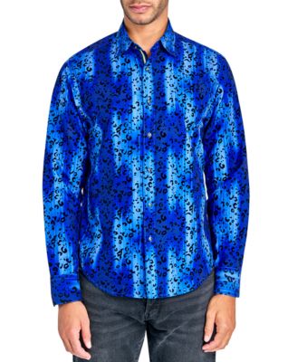Society of Threads - Men's Long Sleeve Button-Front Flocked Animal Print Performance Shirt