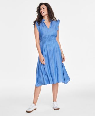 On 34th - Women's Chambray Flutter-Sleeve Dress