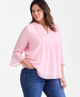 Style & Co - Plus Size Printed Pintuck-Pleat 3/4-Sleeve Top