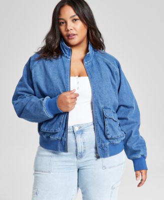 And Now This - Plus Size Denim Bomber Jacket