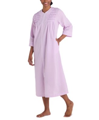 Miss Elaine - Women's 3/4-Sleeve Zip-Front Seersucker Robe