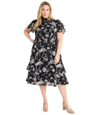 Maggy London - Plus Size Floral Organza Midi Dress