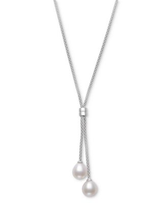 Belle de Mer - Freshwater Pearl (8-9mm) Lariat Necklace in Sterling Silver, 18" + 2" extender