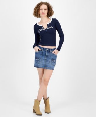 Celebrity Pink - Juniors' Denim Mini Cargo Skirt