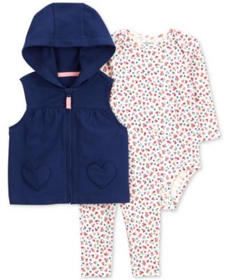Carter's - Baby Girls 3-Pc. Hoodie Vest & Floral Bodysuit & Pants Set