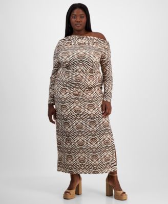 Bar III - Trendy Plus Size Printed Knit Crepe Side-Slit Skirt
